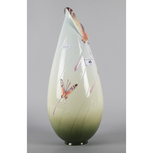 45 - Franz Porcelain Butterfly vase, stands 39cm h.