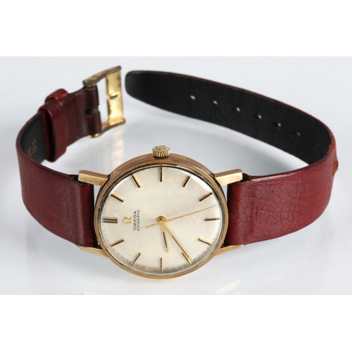 80 - Gents 9ct gold cased Omega Automatic wristwatch on leather strap, boxed