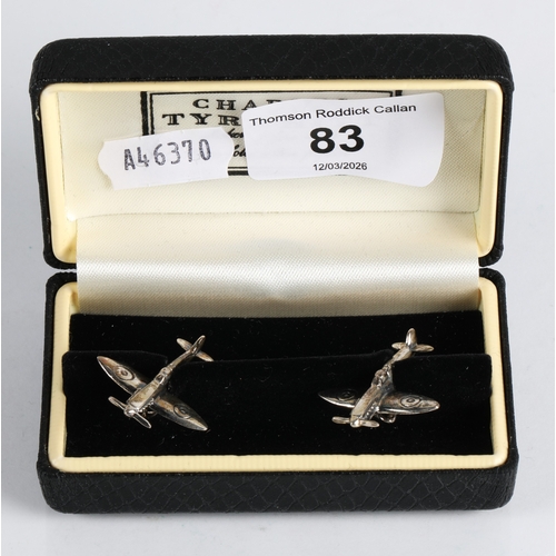 83 - Pair of silver spitfire cufflinks, 9.6g gross