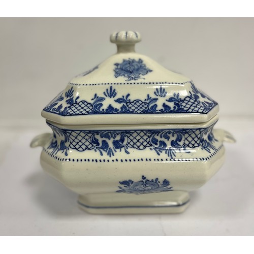 277 - C. Mallorca Felanitx blue and white tureen and platter with an Old Chelsea transfer printed platter ... 