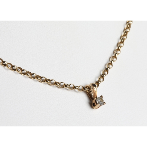 109 - 9ct gold chain with small diamond solitaire pendant, 2.6g