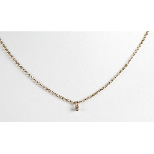 109 - 9ct gold chain with small diamond solitaire pendant, 2.6g