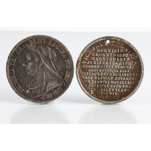93 - Victorian Silver crown 1895 and a Victoria medallion