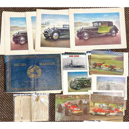 267 - Collection of ‘A Picture History of the Motor Car’ portfolio prints by Piet Olyslager and vintage ra... 