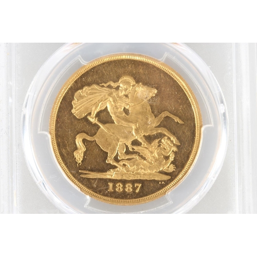 1651 - UNITED KINGDOM Queen Victoria (1837-1901) gold five pound £5 coin 1887, Jubilee bust, S3864. Slabbed... 