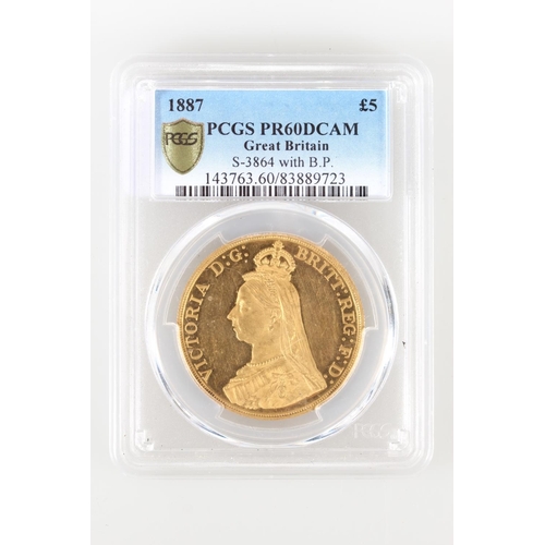 1651 - UNITED KINGDOM Queen Victoria (1837-1901) gold five pound £5 coin 1887, Jubilee bust, S3864. Slabbed... 