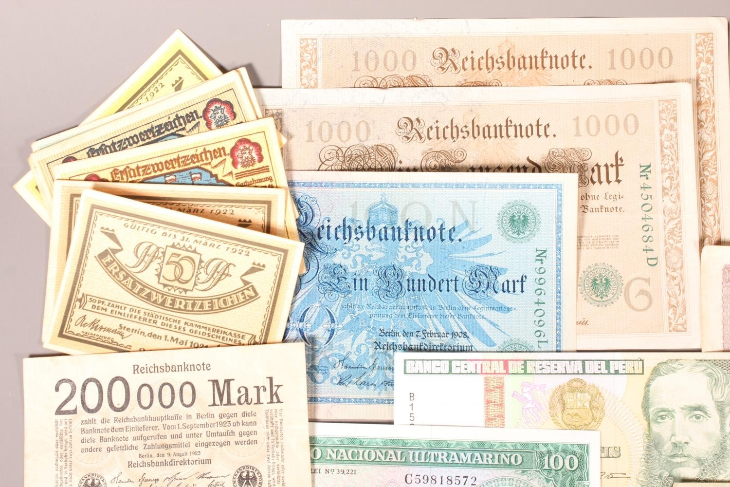 German banknotes to include 100 mark banknote 21st April 1910, 100,000 ...