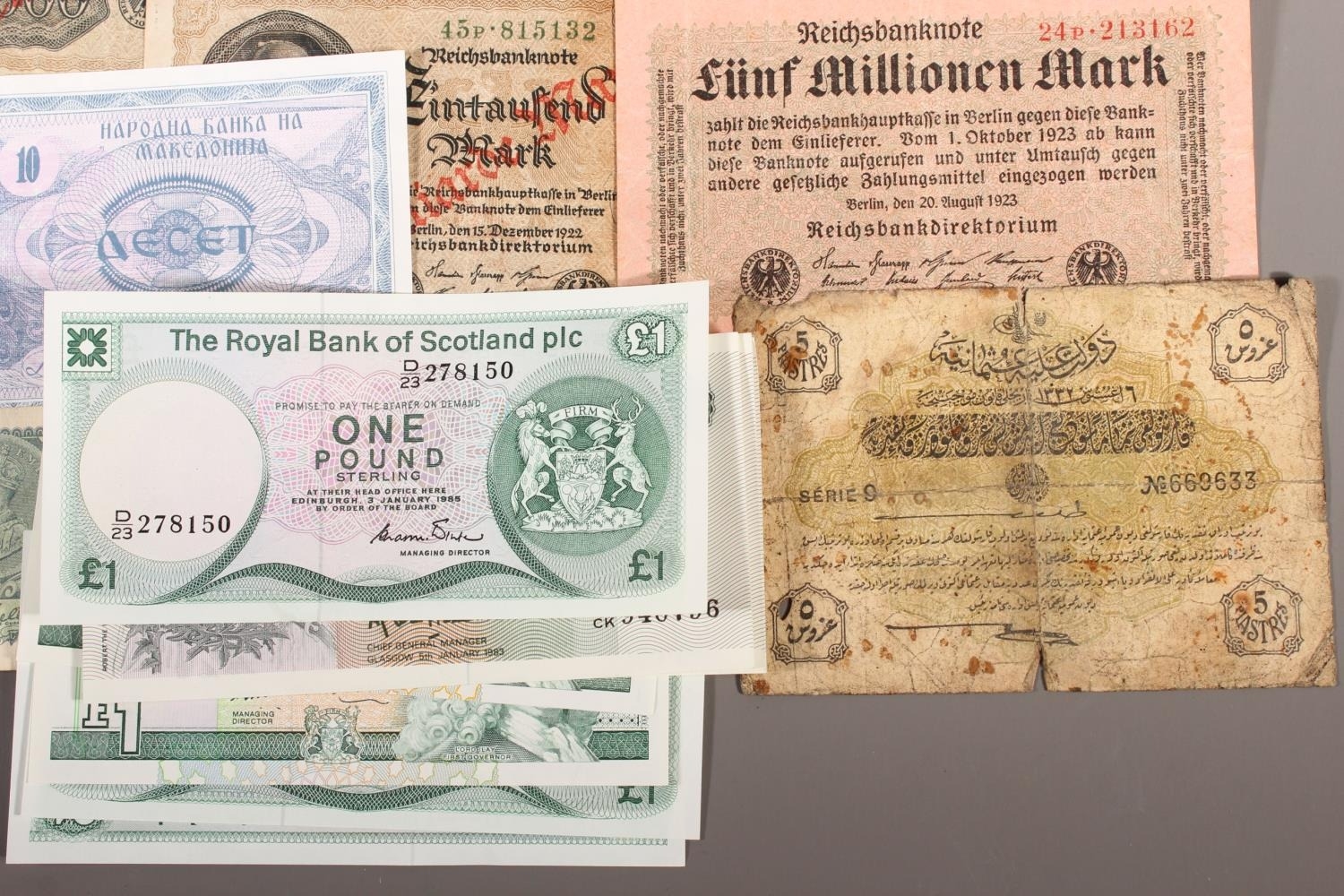 German banknotes to include 100 mark banknote 21st April 1910, 100,000 ...