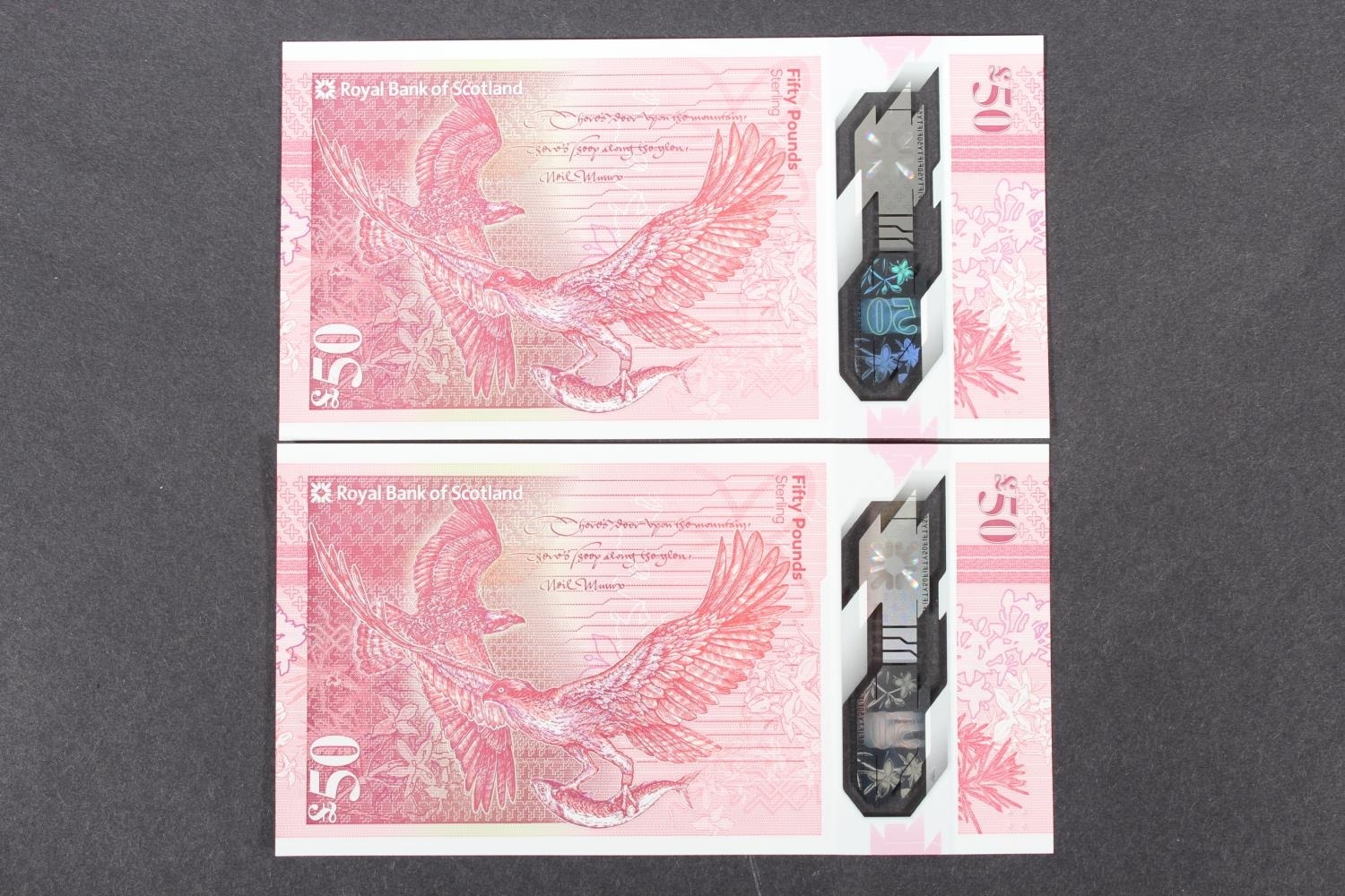 ROYAL BANK OF SCOTLAND consecutive pair of fifty pound £50 polymer ...