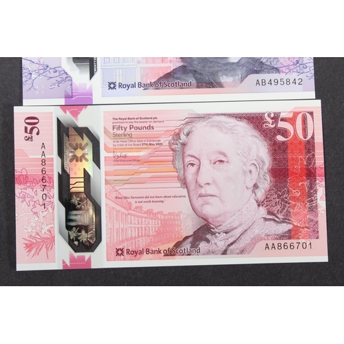ROYAL BANK OF SCOTLAND five polymer banknotes to include fifty pound £ ...