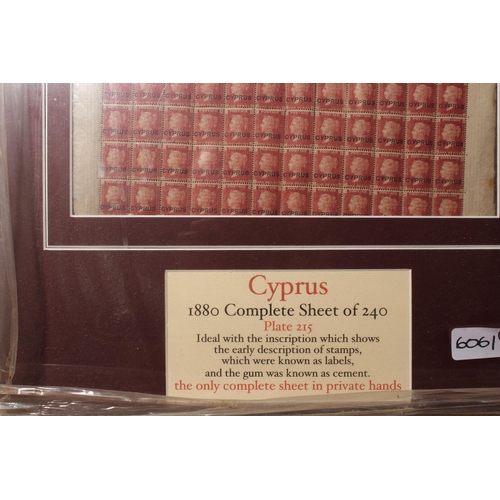 1399 - CYPRUS complete 12x20 sheet of Queen Victorian QV 1d penny red stamps, plate 225 with CYPRUS overpri... 
