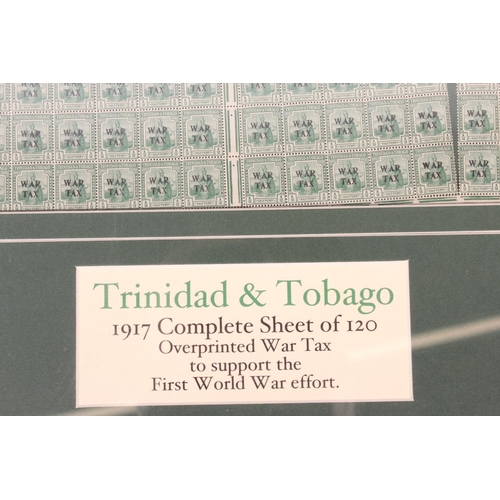 1400 - TRINIDAD AND TOBAGO King George V full 12x10 full sheet of 1917 half penny green stamps with WAR TAX... 