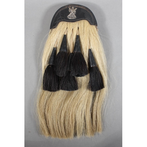 1712 - Scottish military style horse hair sporran having five black tassels, black leather cantle with St A... 