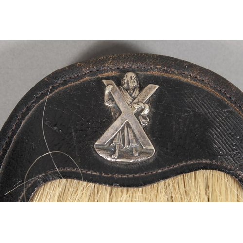 1712 - Scottish military style horse hair sporran having five black tassels, black leather cantle with St A... 