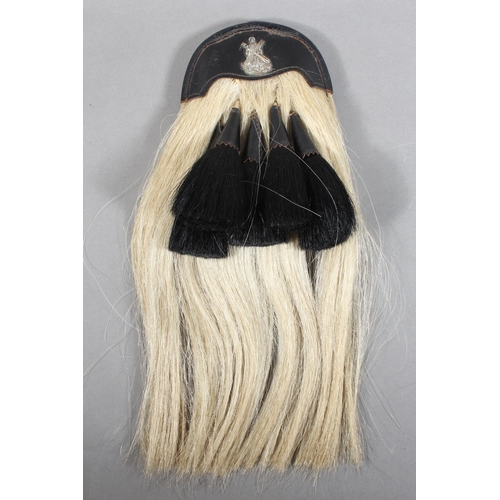 1713 - Scottish military style horse hair sporran having five black tassels, black leather cantle with St A... 