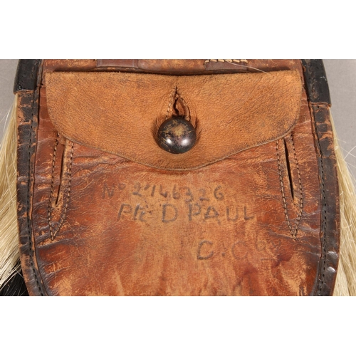 1713 - Scottish military style horse hair sporran having five black tassels, black leather cantle with St A... 