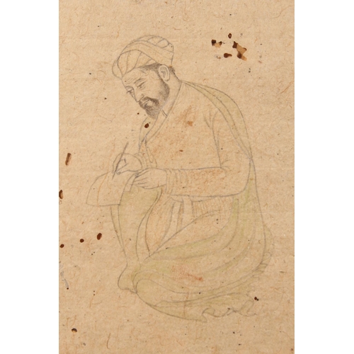 INDIAN SCHOOL Portrait of a scribe in crouched position writing Ink ...