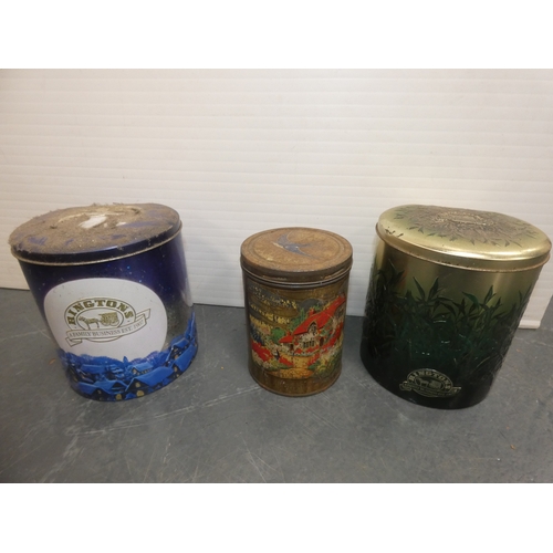 151 - Large carton containing tins to include Rington's Tea, Danish toffee, also a set of coasters etc.