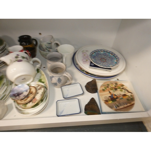 103 - Portmeirion botanical bowl, blue and white tureen with cover, wall clock, ornaments, tea and dinnerw... 