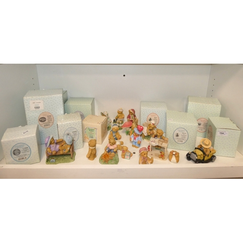 104 - Shelf lot of assorted Cherished Teddies, some boxed.