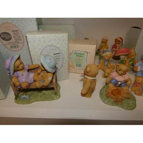 104 - Shelf lot of assorted Cherished Teddies, some boxed.