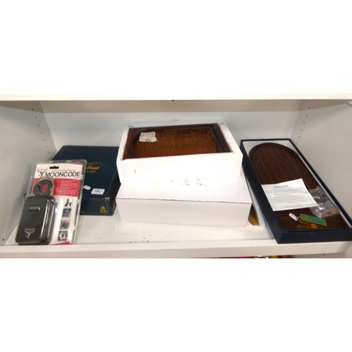 109 - Three shelves of sundries to include Trivial Pursuit game, art and craft items, paints, brushes etc.... 