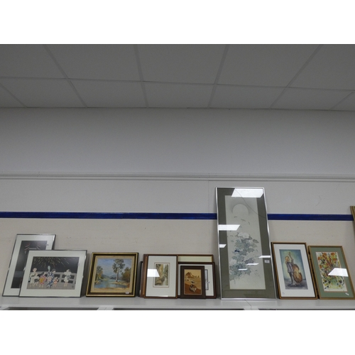 118 - Group of modern pictures to include Chinese and Japanese themed pictures, amateur artist watercolour... 