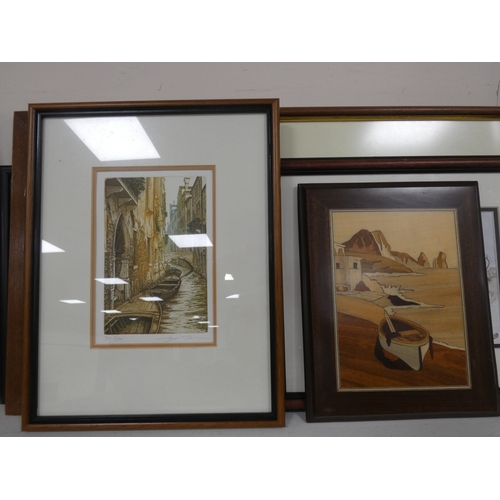 118 - Group of modern pictures to include Chinese and Japanese themed pictures, amateur artist watercolour... 