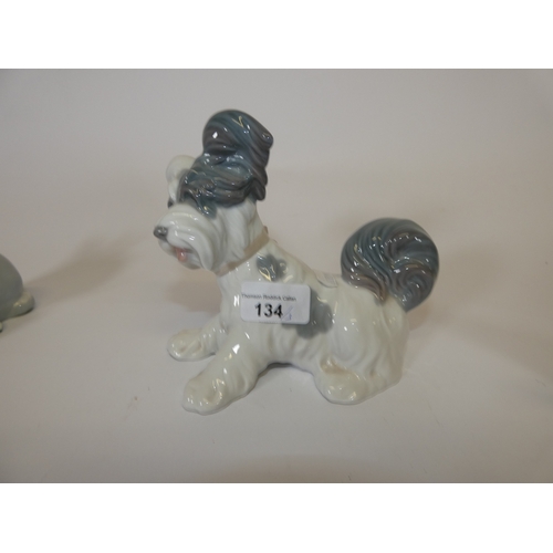 134 - Lladro figure of a Skye Terrier, and another two Lladro figure groups of a rabbit and swan group. (3... 