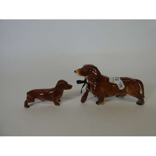 135 - Group of graduated Dachshund figures, and another in glass. (5)