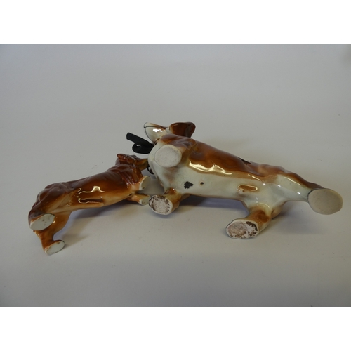 135 - Group of graduated Dachshund figures, and another in glass. (5)