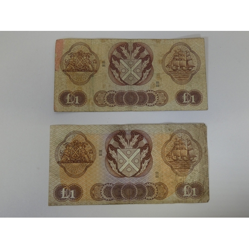 142 - Two Bank of Scotland &pound;1 banknotes, 17/07/1968 and 18/08/1969, Polwarth and Letham. (2)&nbsp;