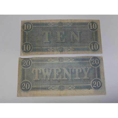 143 - Confederate States America ten and twenty dollars banknotes, Richmond, February 1864. (2)&nbsp;