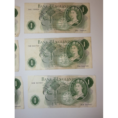 144 - Group of vintage Bank of England banknotes, mainly &pound;1 notes and ten shillings note, and French... 
