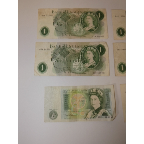 144 - Group of vintage Bank of England banknotes, mainly &pound;1 notes and ten shillings note, and French... 