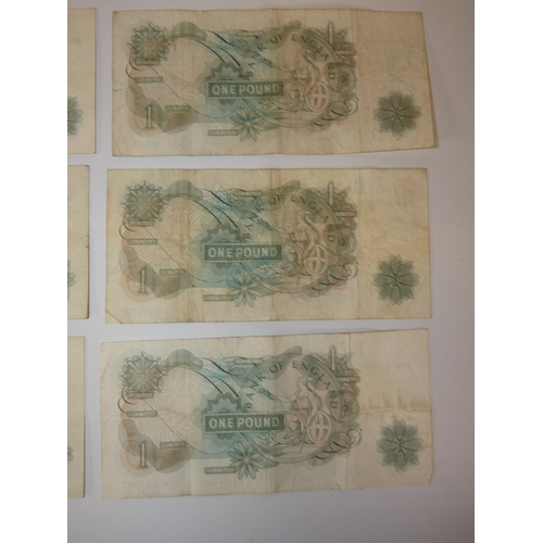 144 - Group of vintage Bank of England banknotes, mainly &pound;1 notes and ten shillings note, and French... 