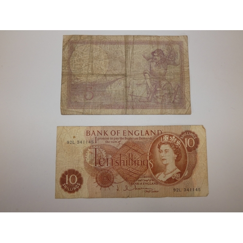 144 - Group of vintage Bank of England banknotes, mainly &pound;1 notes and ten shillings note, and French... 
