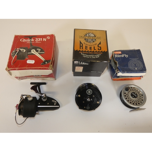 149 - Group of four fishing reels to include Condex, The Landex, Delta 3, The Olympic reel, with three oth... 