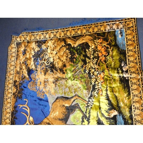 152 - Part silk wall hanging depicting stags in a woodland landscape.&nbsp;