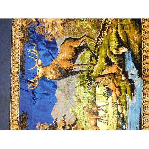 152 - Part silk wall hanging depicting stags in a woodland landscape.&nbsp;