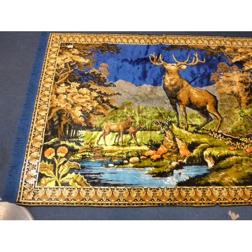 152 - Part silk wall hanging depicting stags in a woodland landscape.&nbsp;