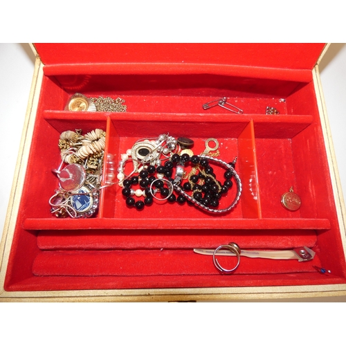 156 - Jewellery box containing costume jewellery to include chains, wristwatches and pendants etc.
