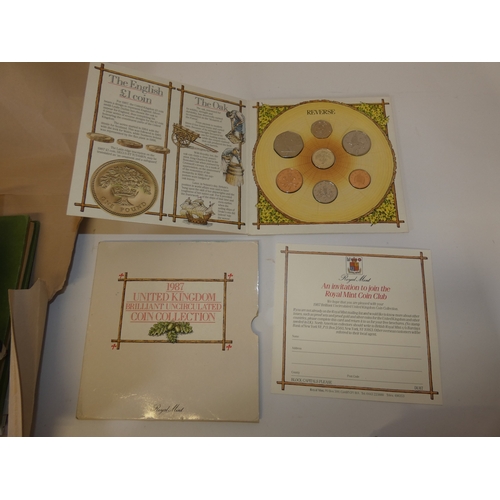 160 - Box of stamps and coinage to include pre and post decimal British and Foreign coins, 1987 United Kin... 