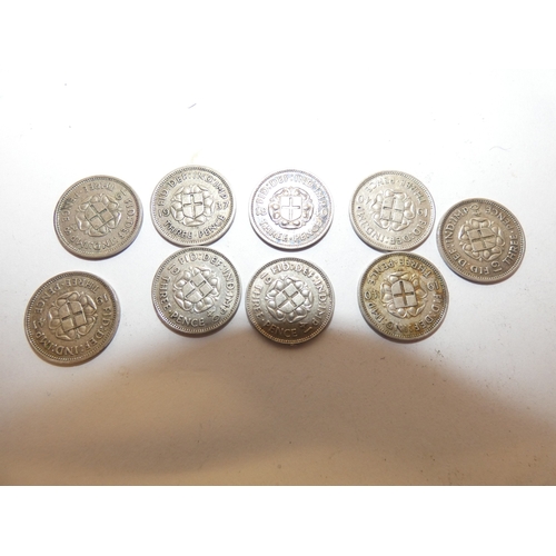166 - Collection of United Kingdom part silver George V threepences and shillings, circa 1930s and later.