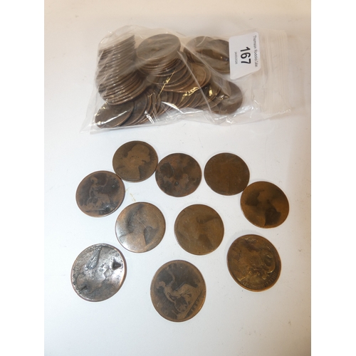167 - Collection of Queen Victoria (young head) copper pennies, various years.