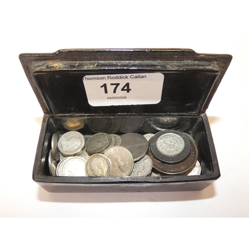 174 - George III silver coin, similar copper coin, collection of threepences mainly George VI period, half... 