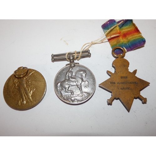 175 - Set of three WWI campaign medals awarded to 30833 SPR. J. Marchbank. R.E. and related photograph.