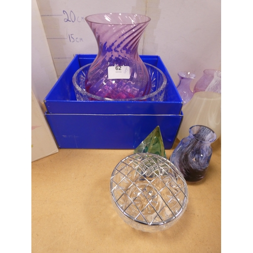 62 - Group of art glass spill vases to include Caithness, larger Caithness flash cut vase, crystal bowl e... 
