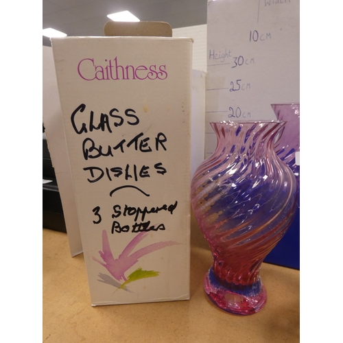 62 - Group of art glass spill vases to include Caithness, larger Caithness flash cut vase, crystal bowl e... 