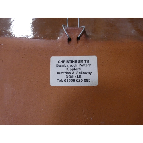 78 - Christine Smith (Scottish)Studio terracotta dish decorated with stylized birds and a jug by the same... 